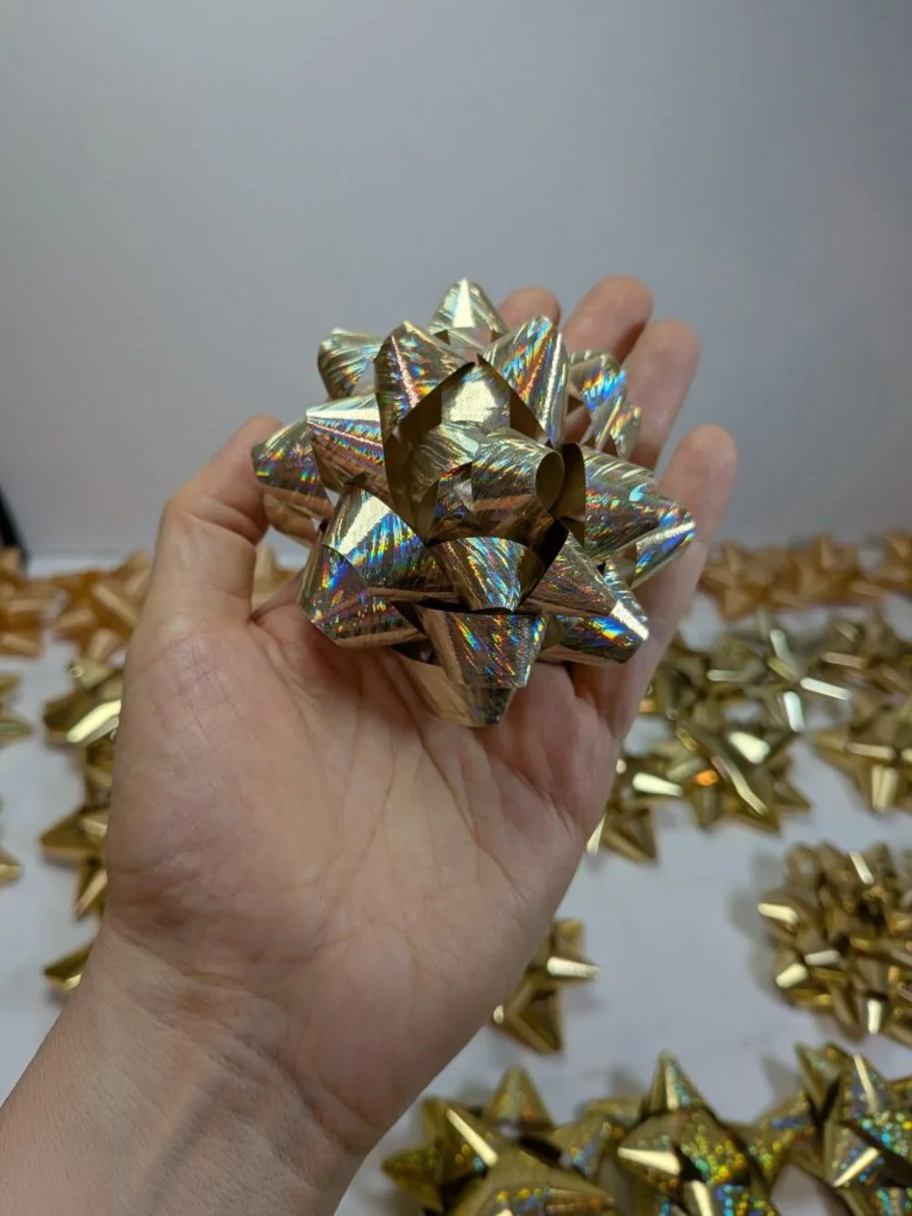 118 Pc Bulk Gift Bow Lot - Metallic Holographic Satin Gold Silver Gray NEW